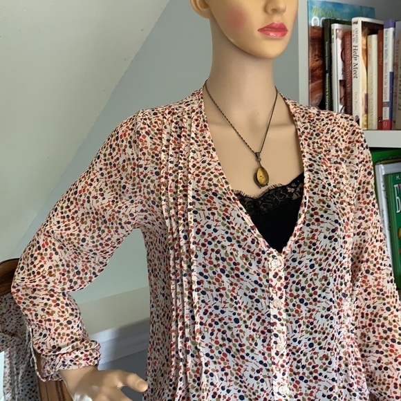 Kina sheer blouse polka dot cream red navy career - Picture 11 of 16